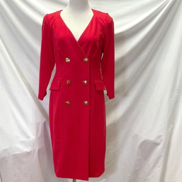 Donna Karan Dresses & Skirts - DONNA KARAN Holiday Red Double Button Front Dress 6